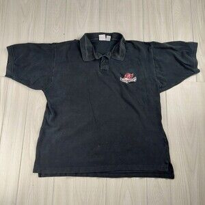 Vintage Logo 7 Tampa Bay Buccaneers Polo Shirt Men's XL Black Cotton NFL‎